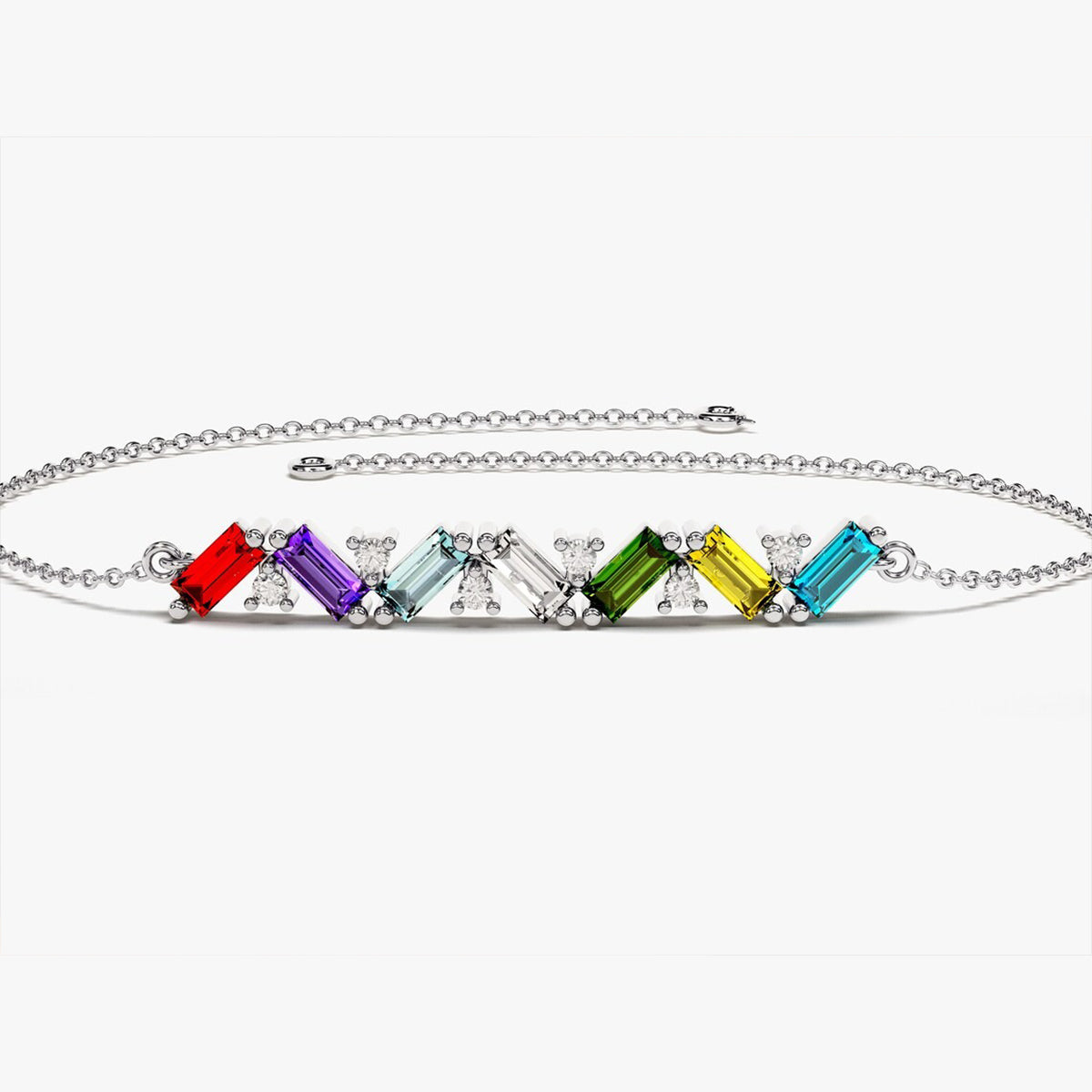 Personalized Baguette Cut Family Grandma Mom Birthstone Bracelet
