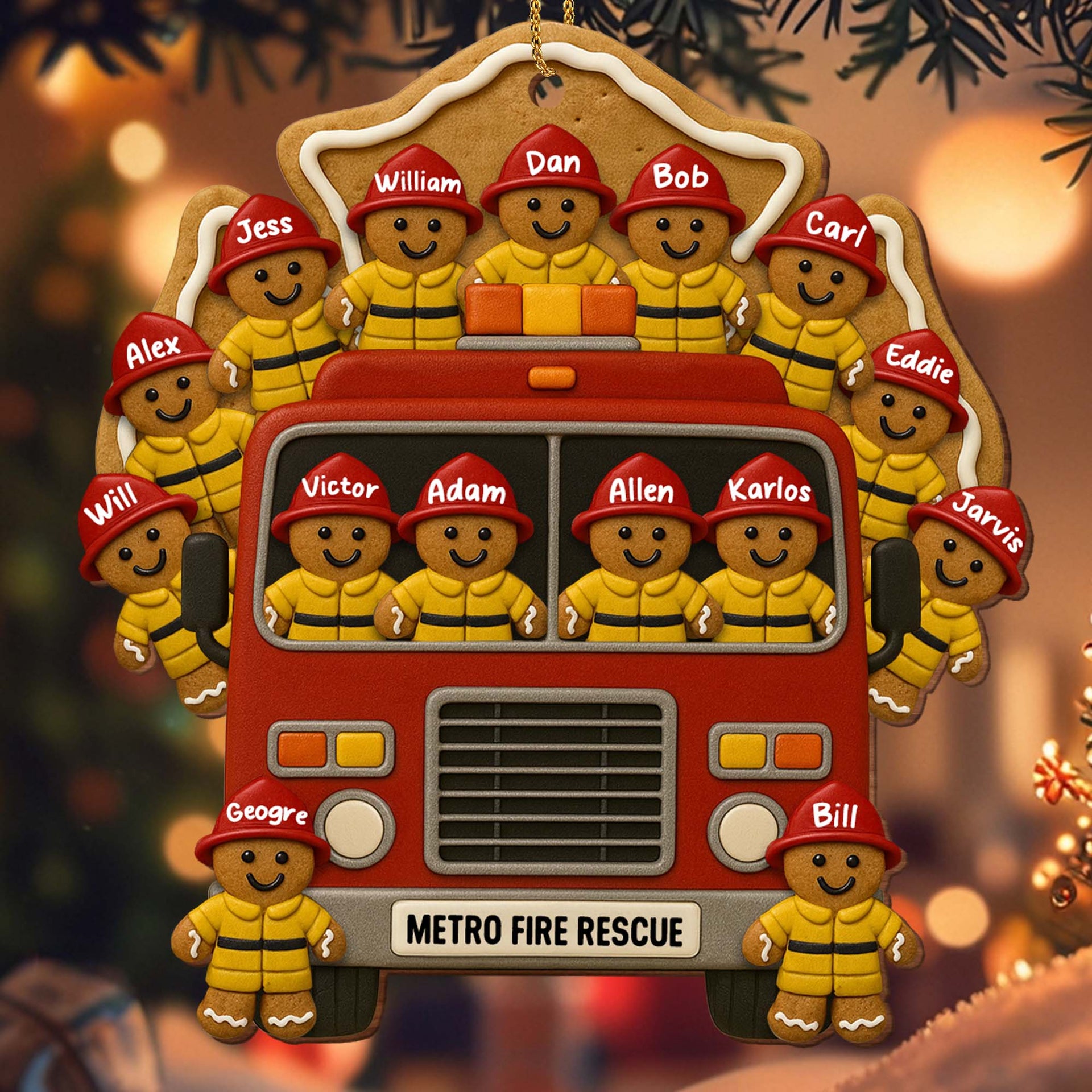 Festive Firefighter, Personalized Wood Ornament, Gift For Firefighters And Family