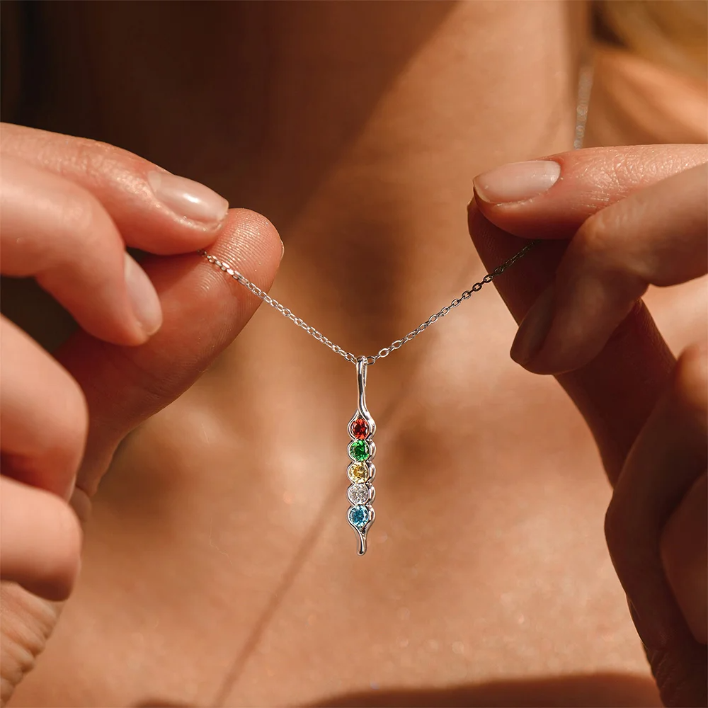 Personalized Peas in a Pod Family Necklace with 2-8 Birthstones