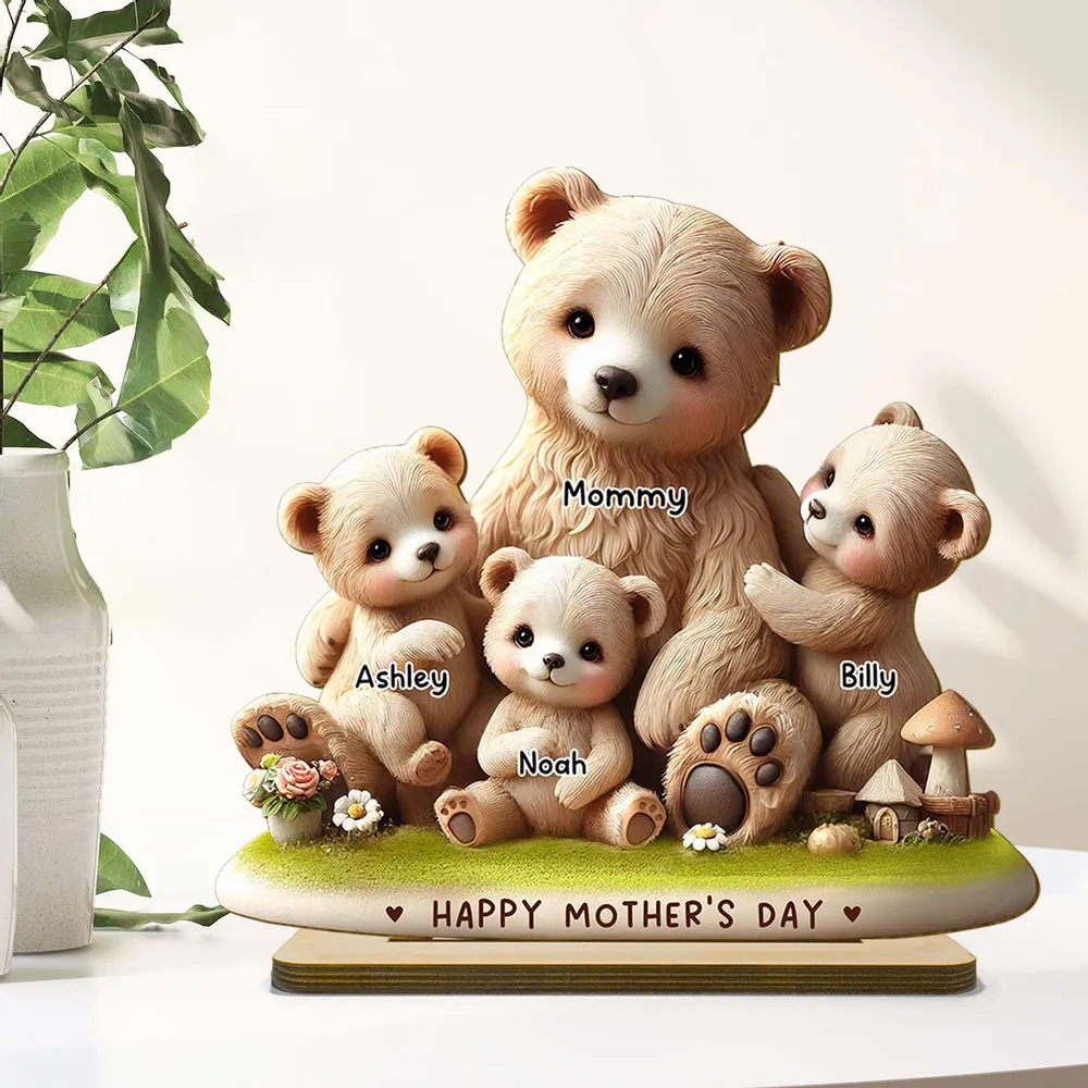 Mama Bear Nana Bear With Kids Adorable Personalized Standing Wooden Plaque, Perfect 2025 Mother's Day Gift