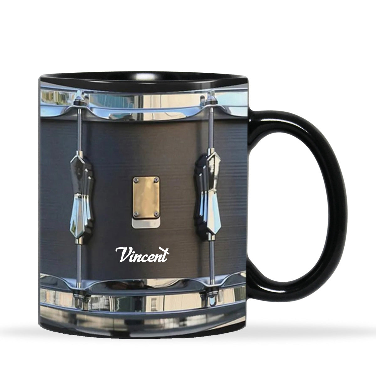 Personazlied black vintage drum cups fun drumming gifts, drummer gifts, drumming coffee cups