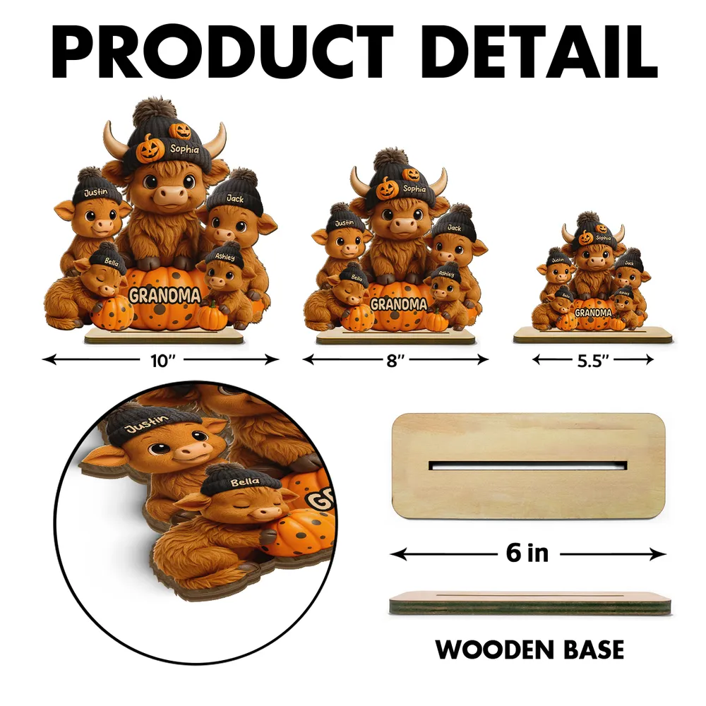 Mama Cow Personalized Wooden Plaque, Cozy Fall Vibe Halloween Decor for Mom, Grandma