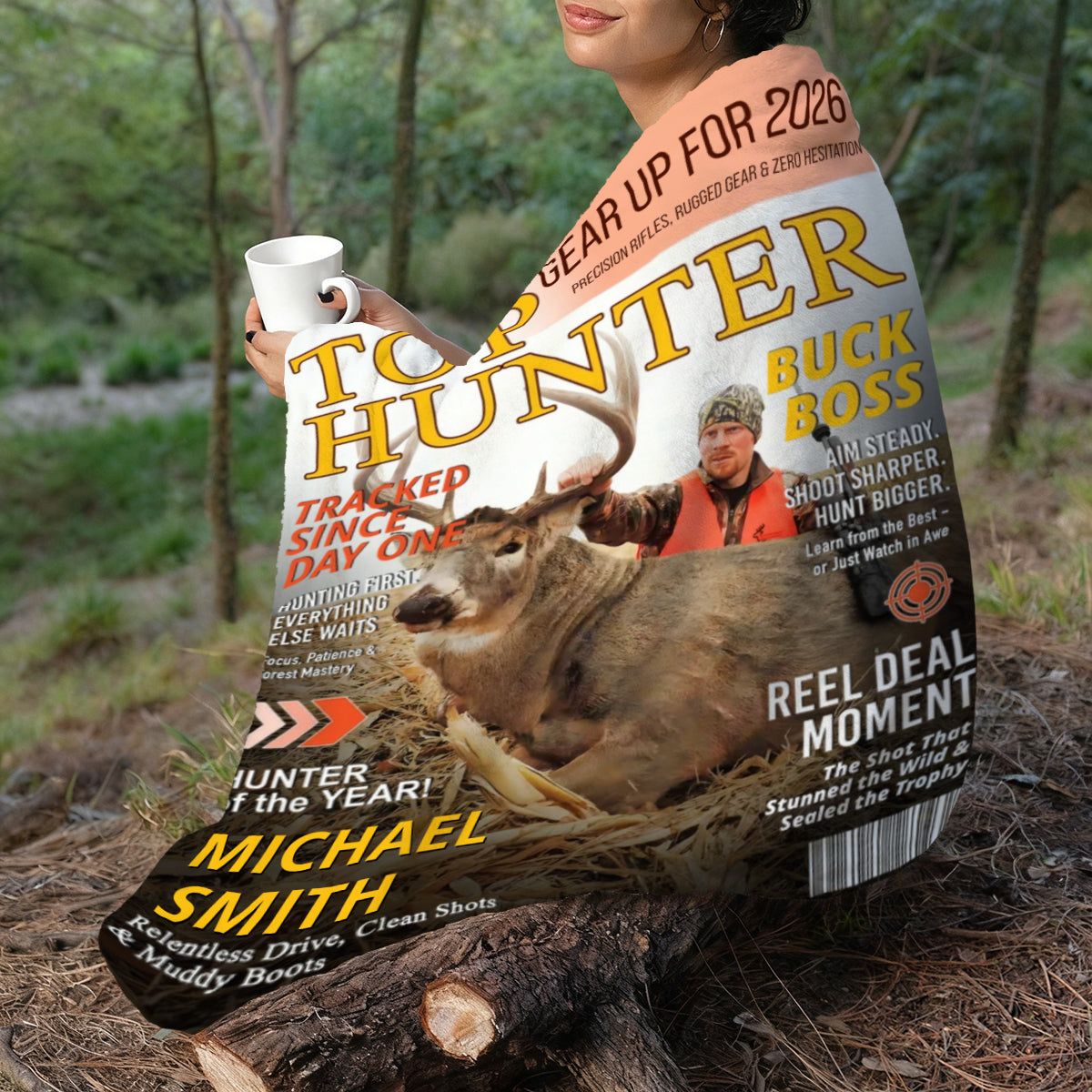 Personalized Hunting Magazine Cover Blanket Gifts for Men, Deer Hunting, Hunting Dad Gift