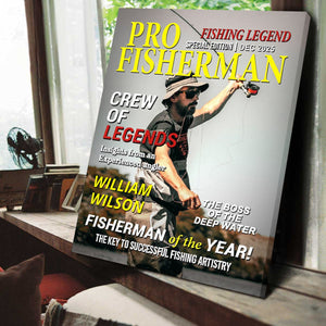 Custom Photo Hooked On Greatness Fishing Magazine Cover, Personalized Fishing Gifts for Men, Funny Gift for Fisherman