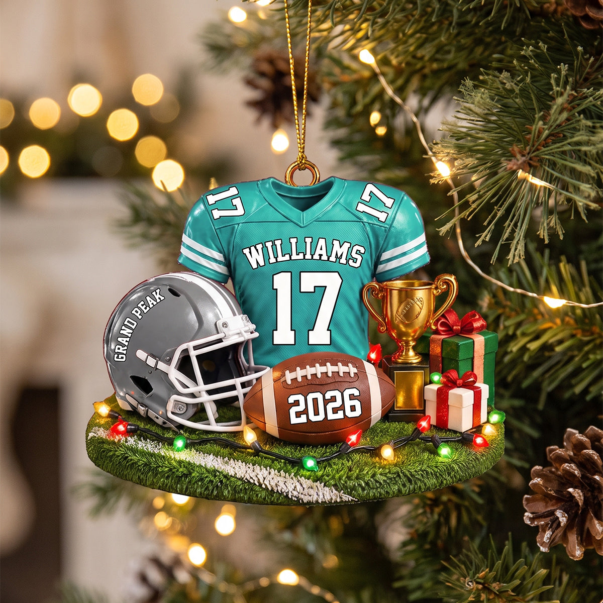 Personalized Football Jersey Helmet Trophy Acrylic Christmas Ornament
