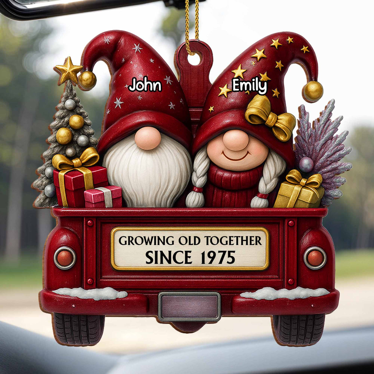 Growing Old Together, Christmas Red Truck Couples, Personalized Wood Ornament, Gift for Parents