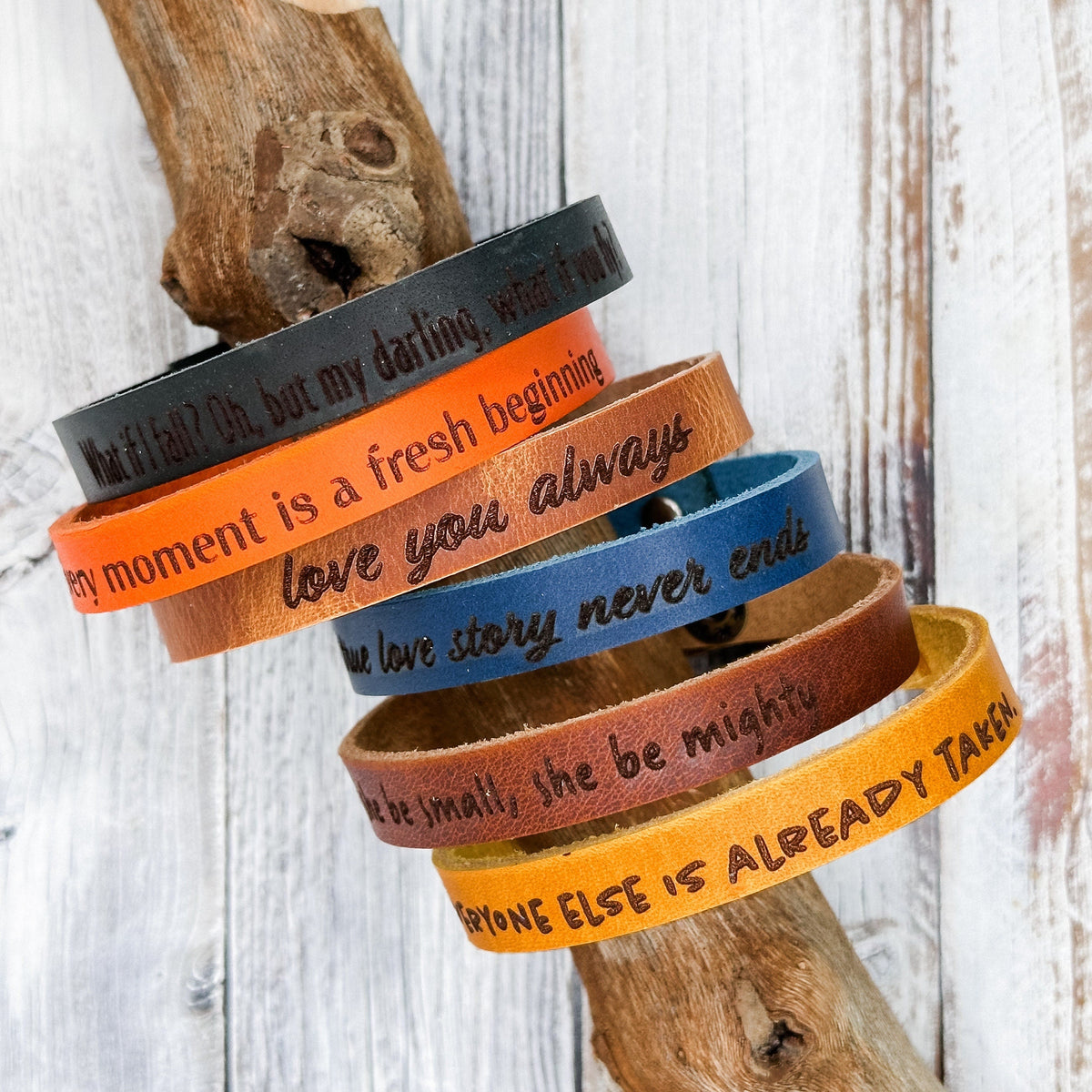 Personalized Leather Bracelet - Engraved Modern Minimalist Cuff