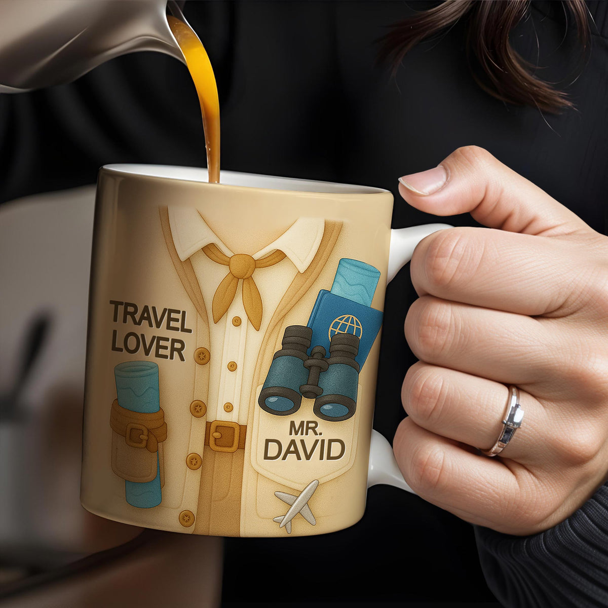 Travel Lover, Shirt, Tie, Binoculars, Map, Airplane, Personalized Travel Mug, Gift For Explorers