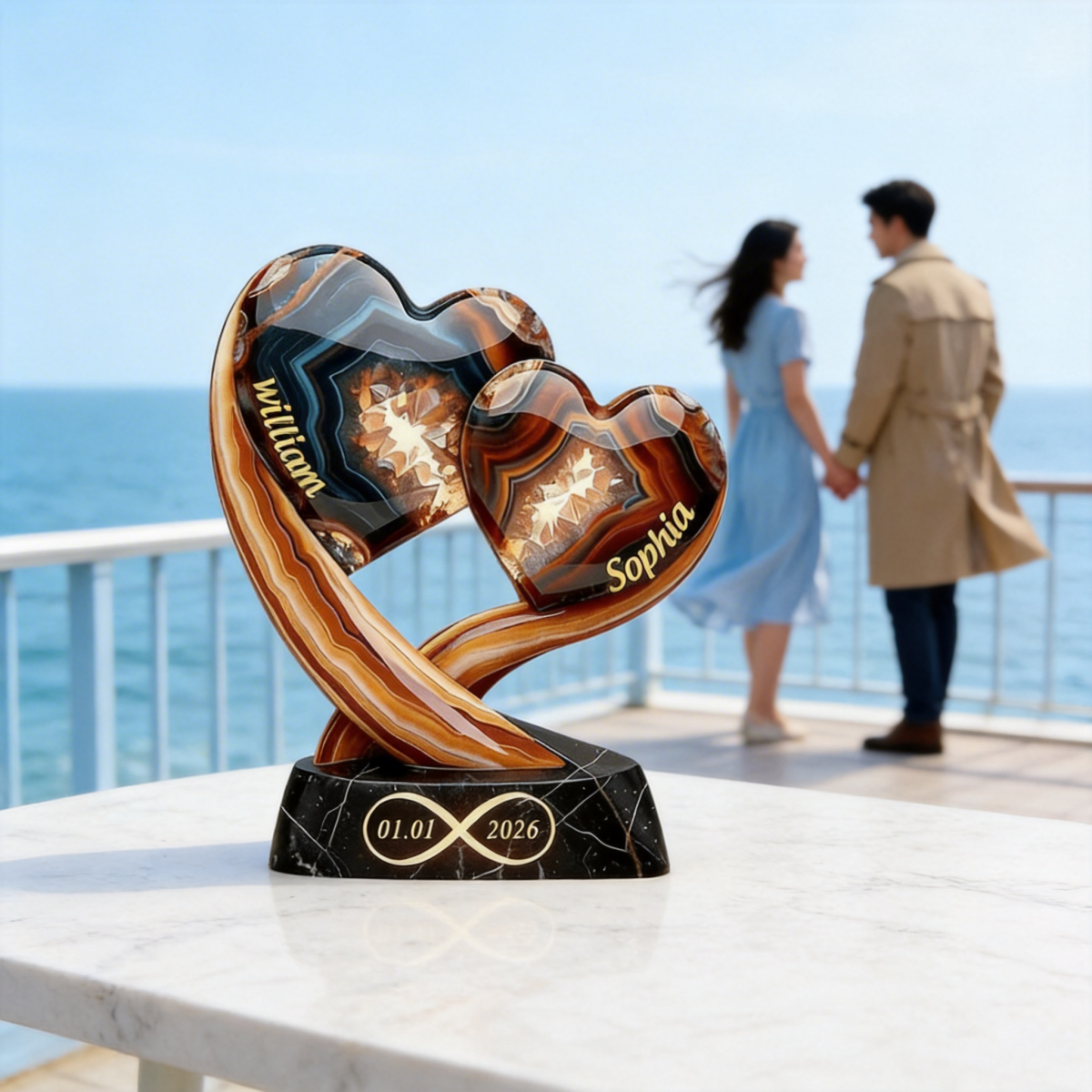 Together Forever - Personalized Two Heart Couple Plaque