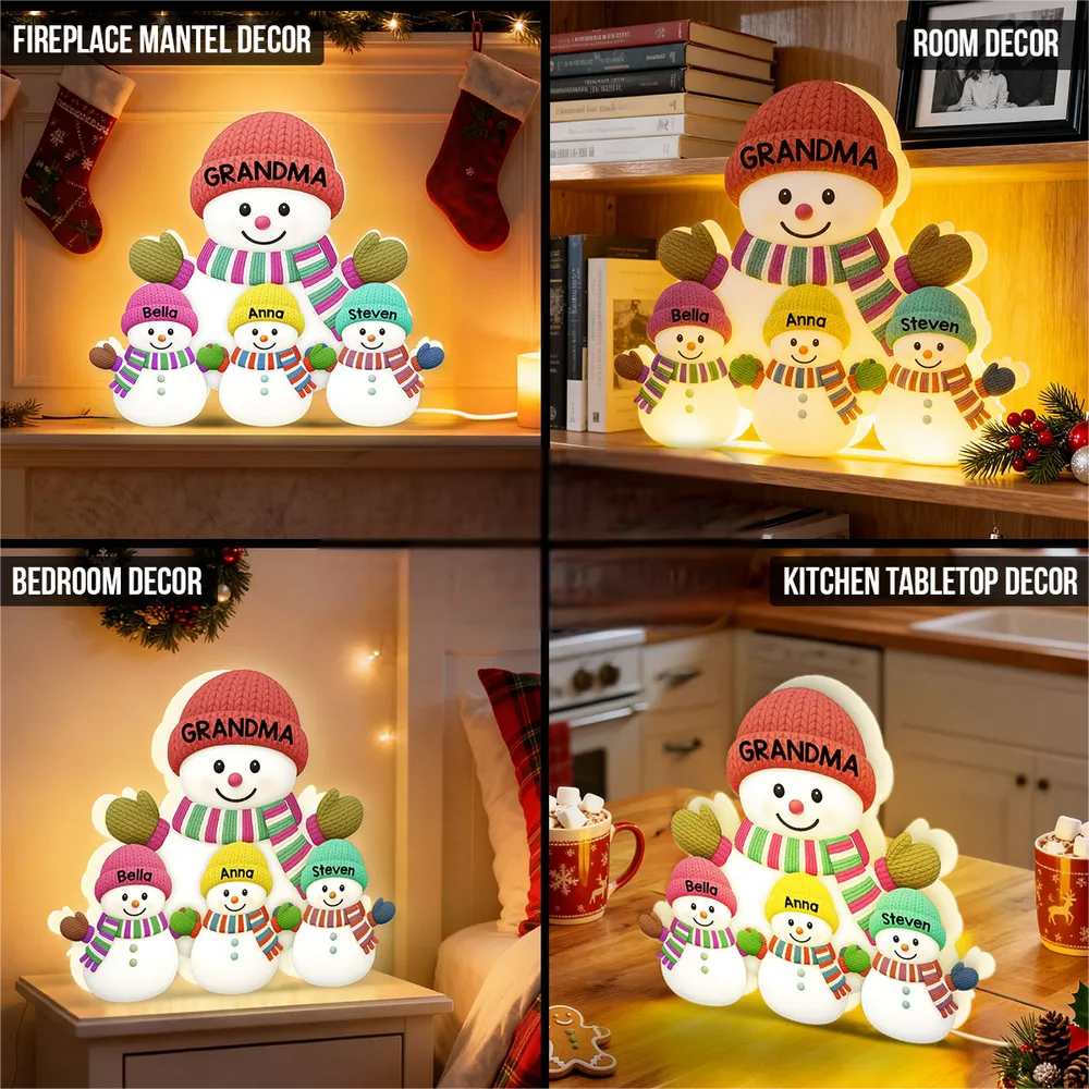 Heartwarming Christmas Grandma Grandkids Snowman Together - Personalized Light Box - Gift For Grandmas