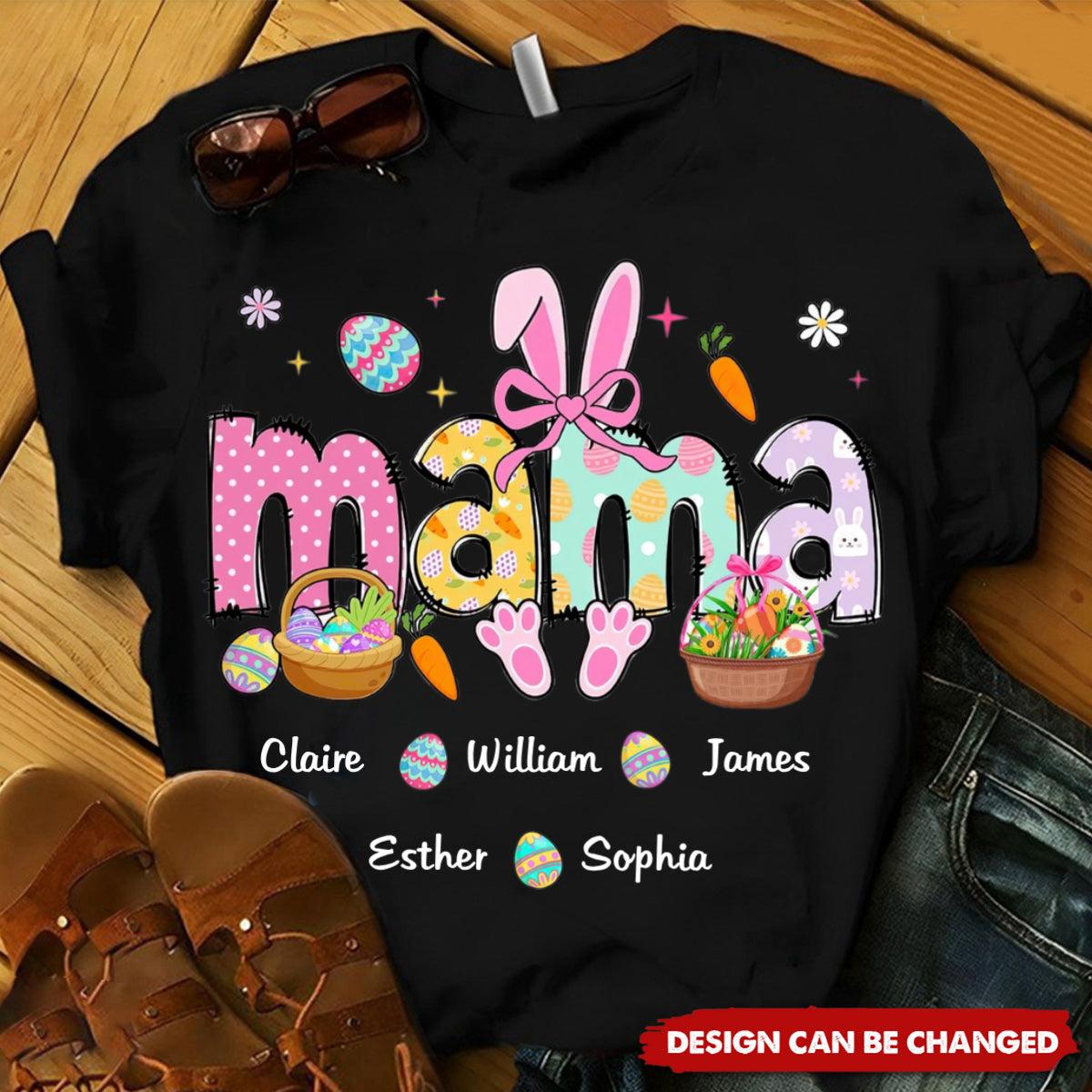Easter Bunny Coquette Bow Gift For Family, Personalized Grandma And Kids T-Shirt