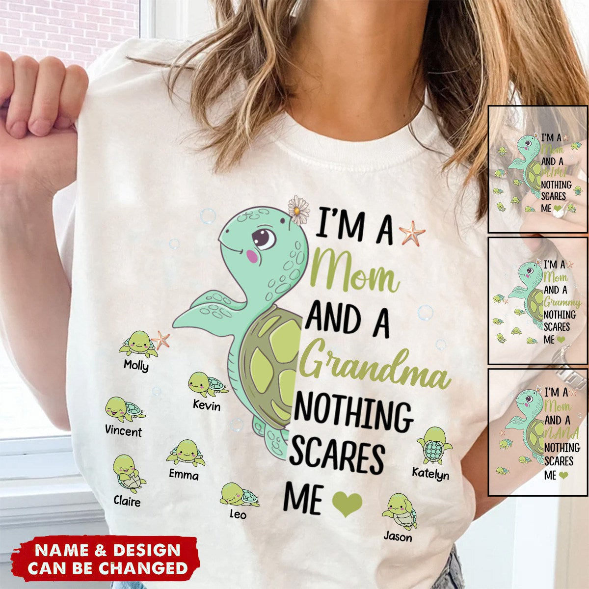 Personalized Turtle with kids Pure Cotton T-Shirt Gift For Mom, Grandma