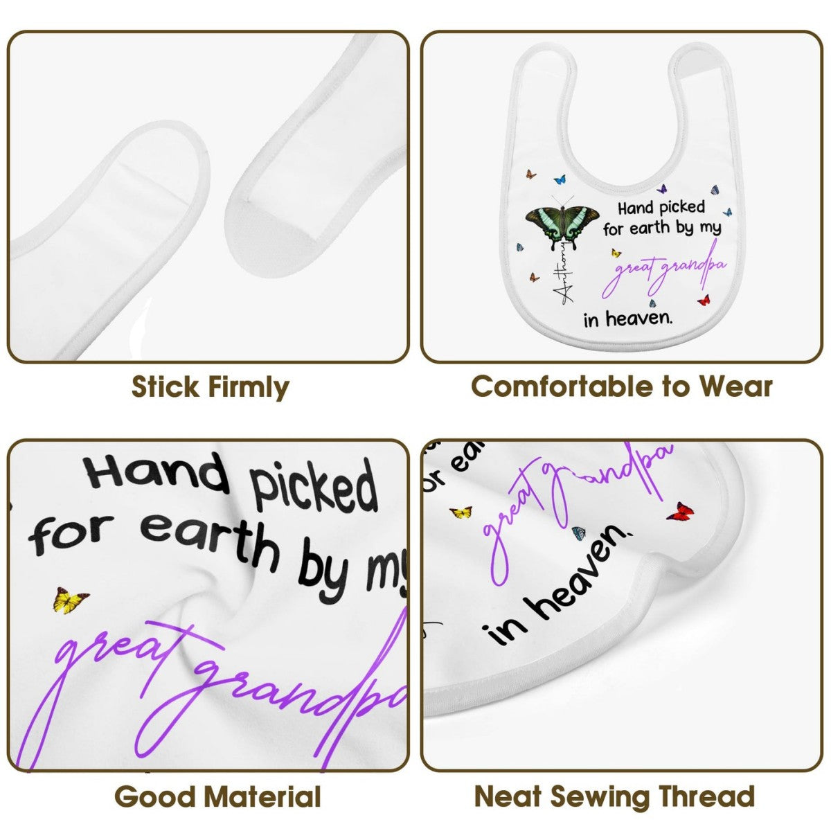 Hand Picked for Earth By My Great Grandpa in Heaven-Personalized Baby Bib Memorial Gift for Family