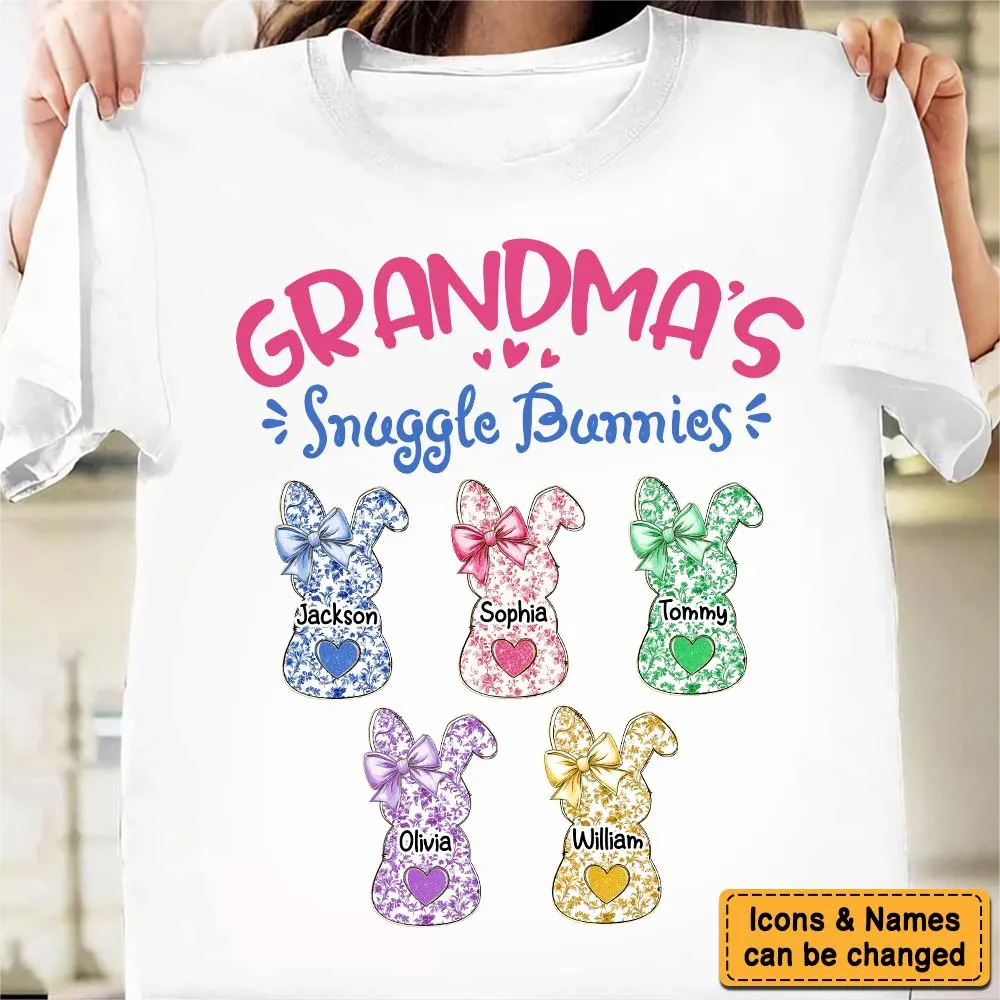 Grandmas Snuggle Bunnies Ribbon Easter Day - Personalized Pure Cotton T-Shirt