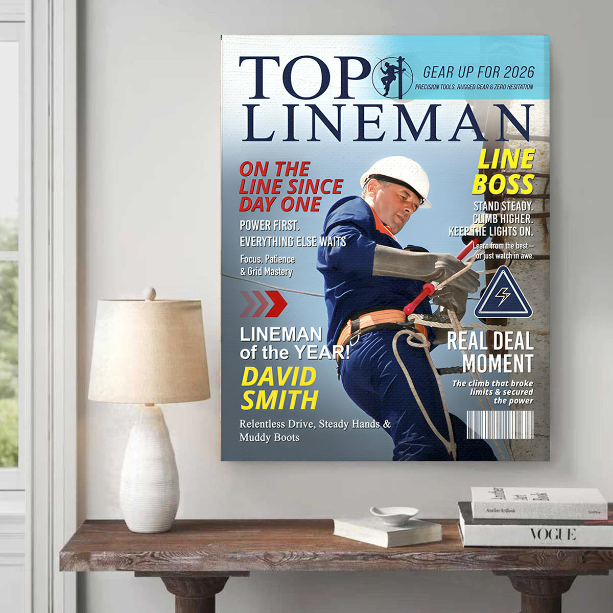 Personalized Lineman Magazine Cover, Custom Powerline Worker Gift, Birthday, Retirement & Utility Worker Keepsake