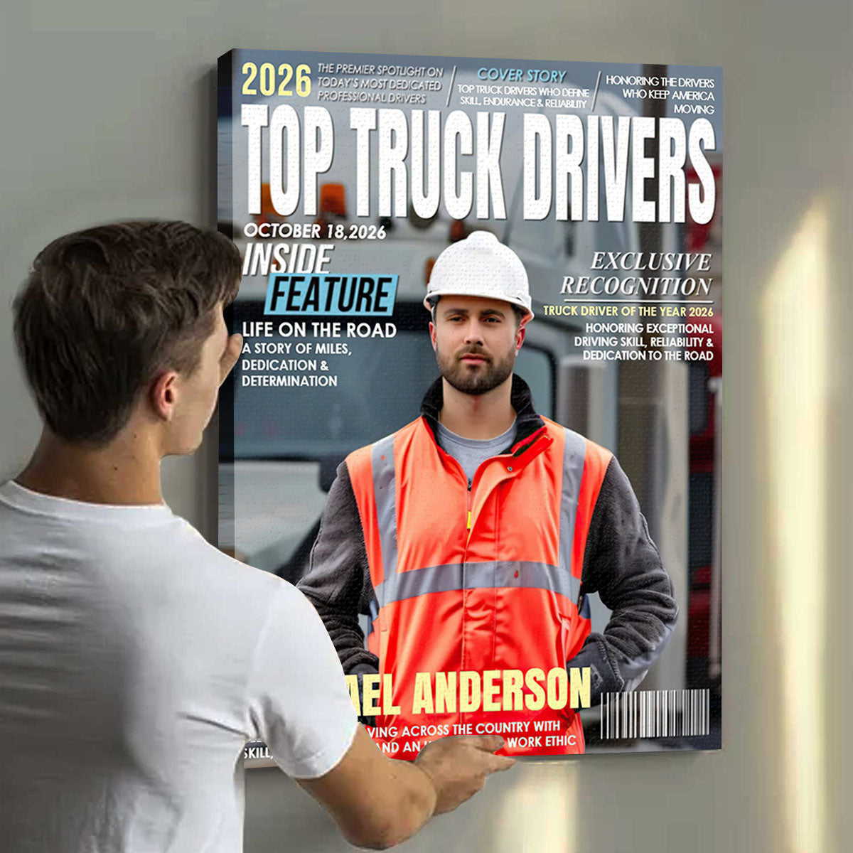 Personalized Top Truck Driver Magazine Canvas, Custom Truck Driver Recognition Gift, Professional Truck Driver Gift, Truck Driver Appreciation Gift