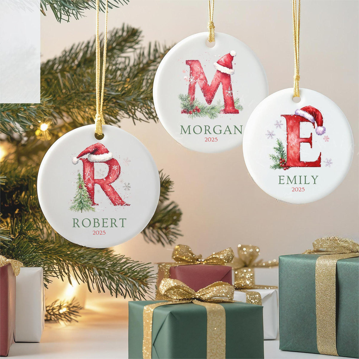Personalized Family Letter Name Christmas Ceramic Ornament