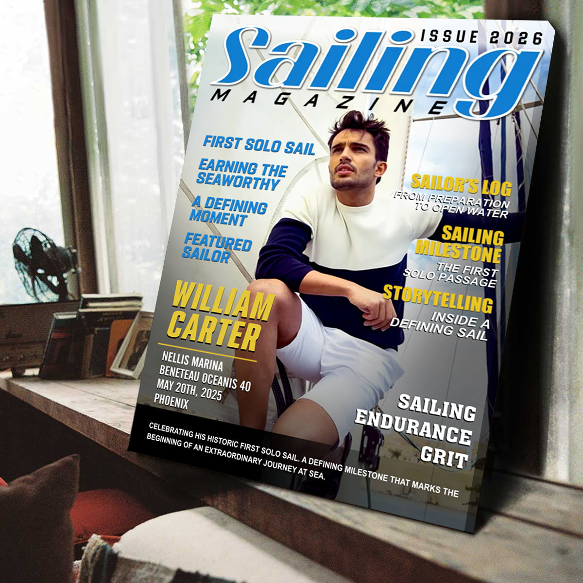 Personalized Sailing Journal Magazine Cover – First Solo Voyage Gift, Gift For Sailing Lovers, Nautical Gift