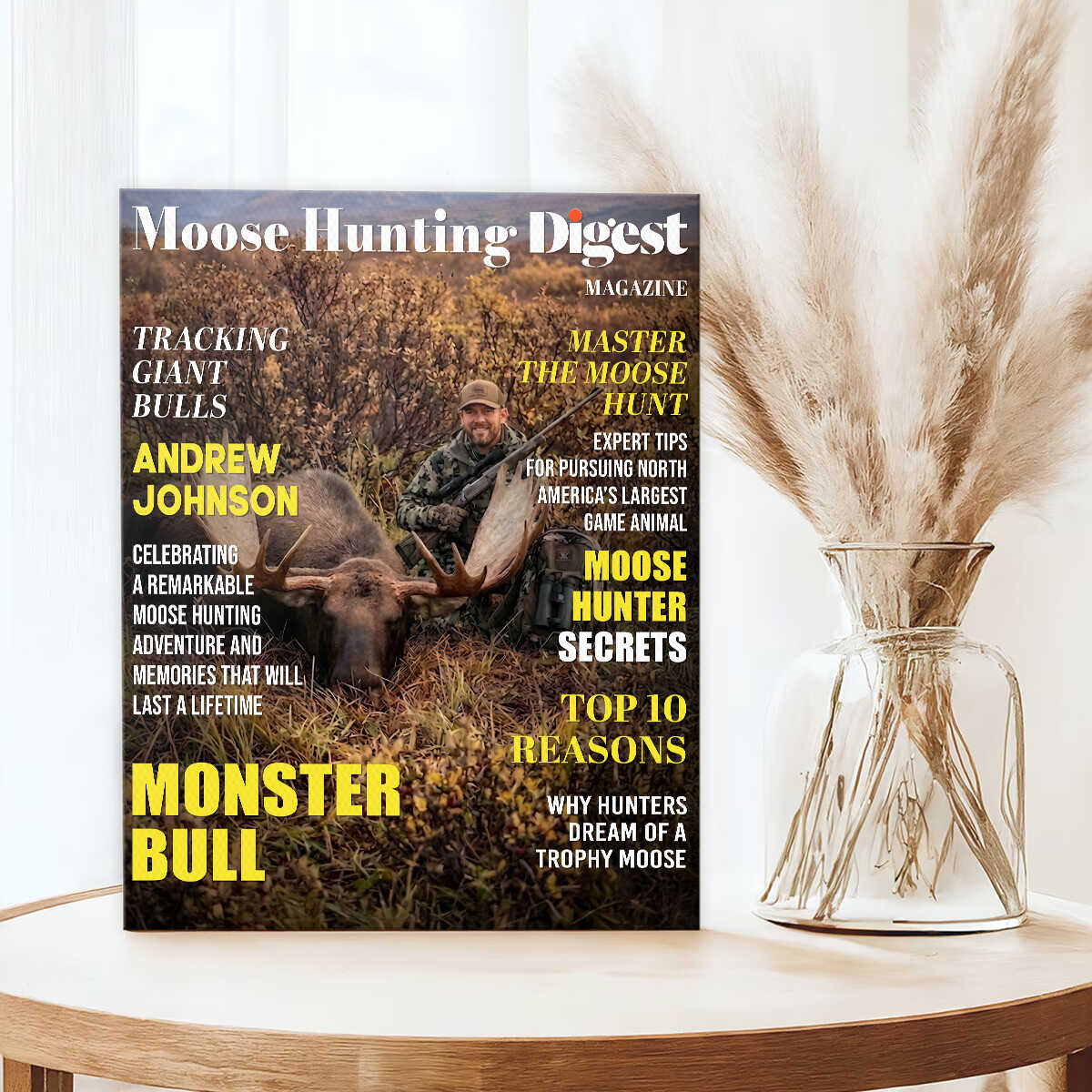 Moose Hunting Digest Personalized Canvas, Custom Photo Moose Hunter Magazine Cover, Hunting Lover Gift