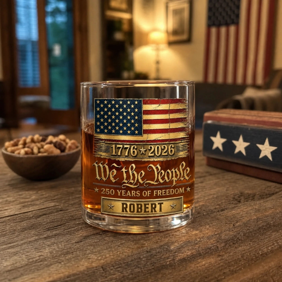 Custom 11oz Whiskey Glass - Personalized America 250th Anniversary Gifts For Women, Men - Red White And Proud
