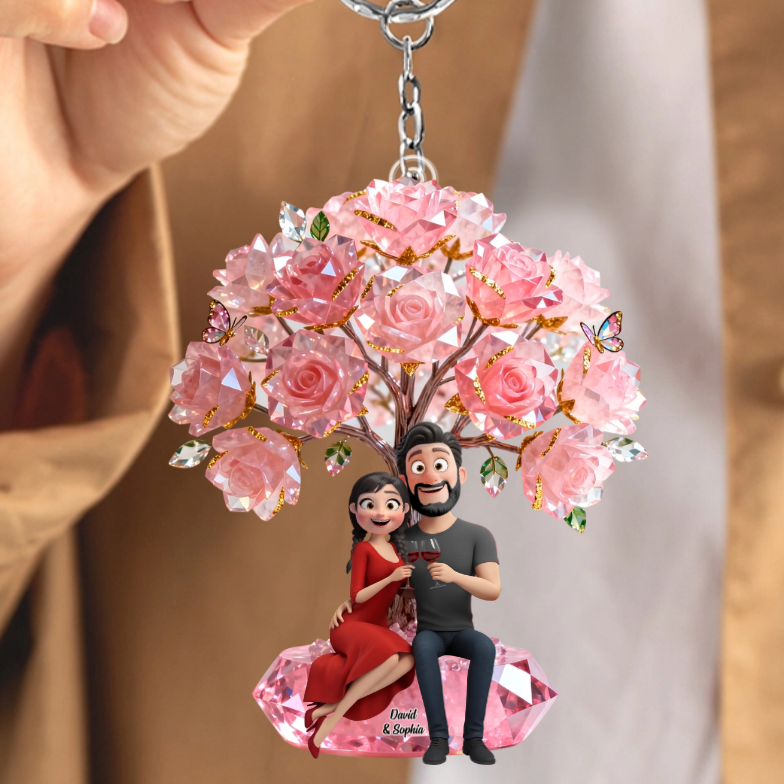 Cheers To Love Couple Acrylic Keychain - Personalized Gifts For Husband, Wife, Boyfriend, Girlfriend