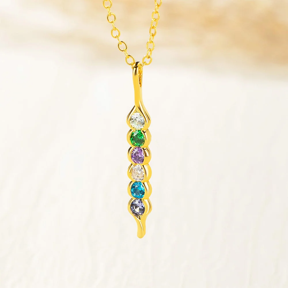 Personalized Peas in a Pod Family Necklace with 2-8 Birthstones