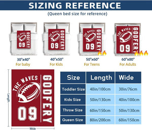 Personalized Football Blanket with Name Jersey Number, Custom Football Throw Blanket