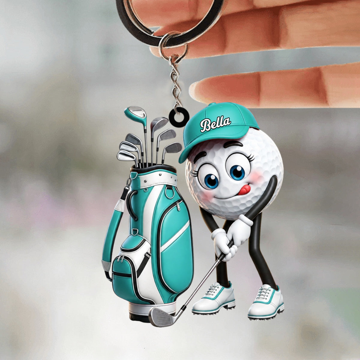 Pre‑swing Ready Stance Personalized Golf Ball Mascot Keychain Gift for Male & Female Golfer