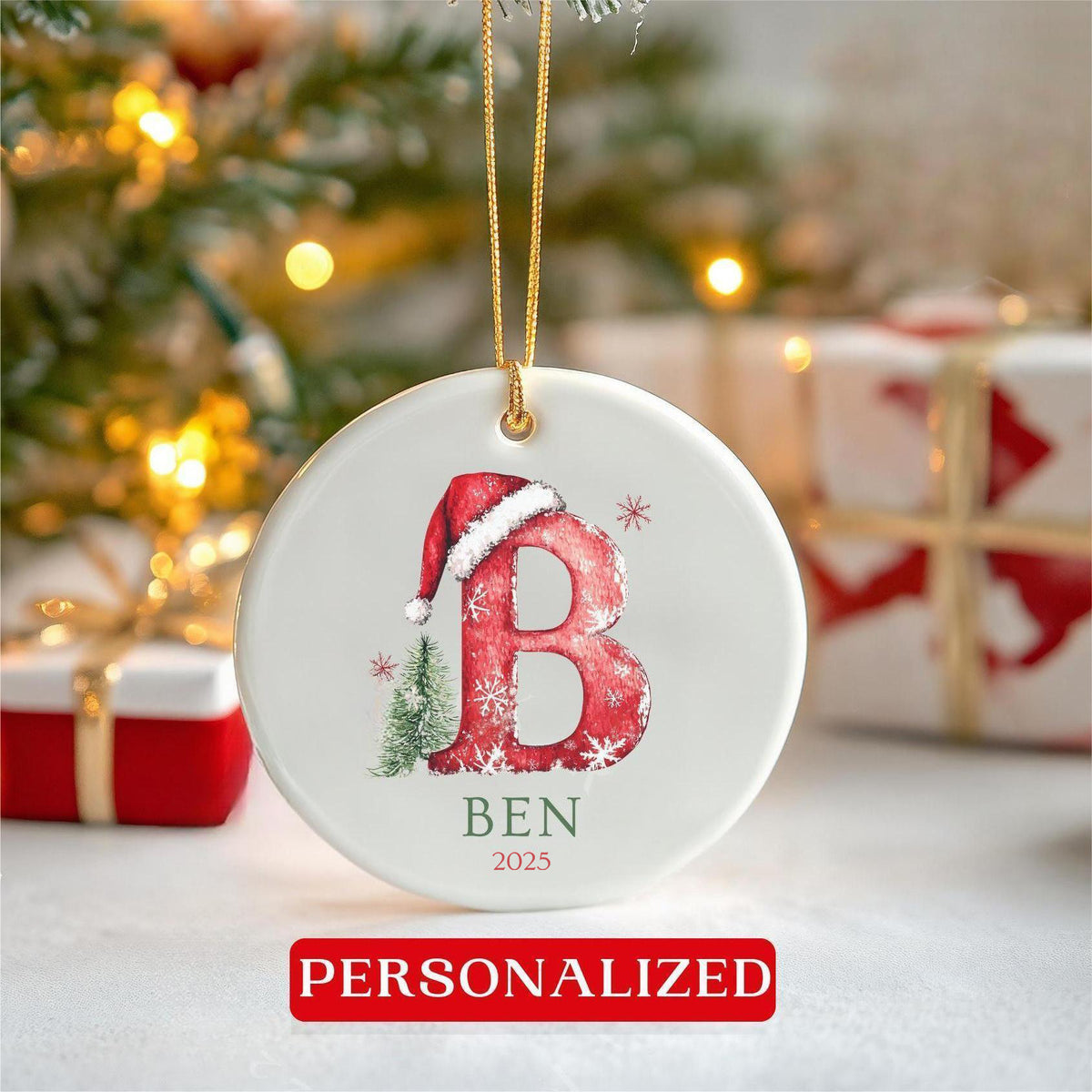 Personalized Family Letter Name Christmas Ceramic Ornament