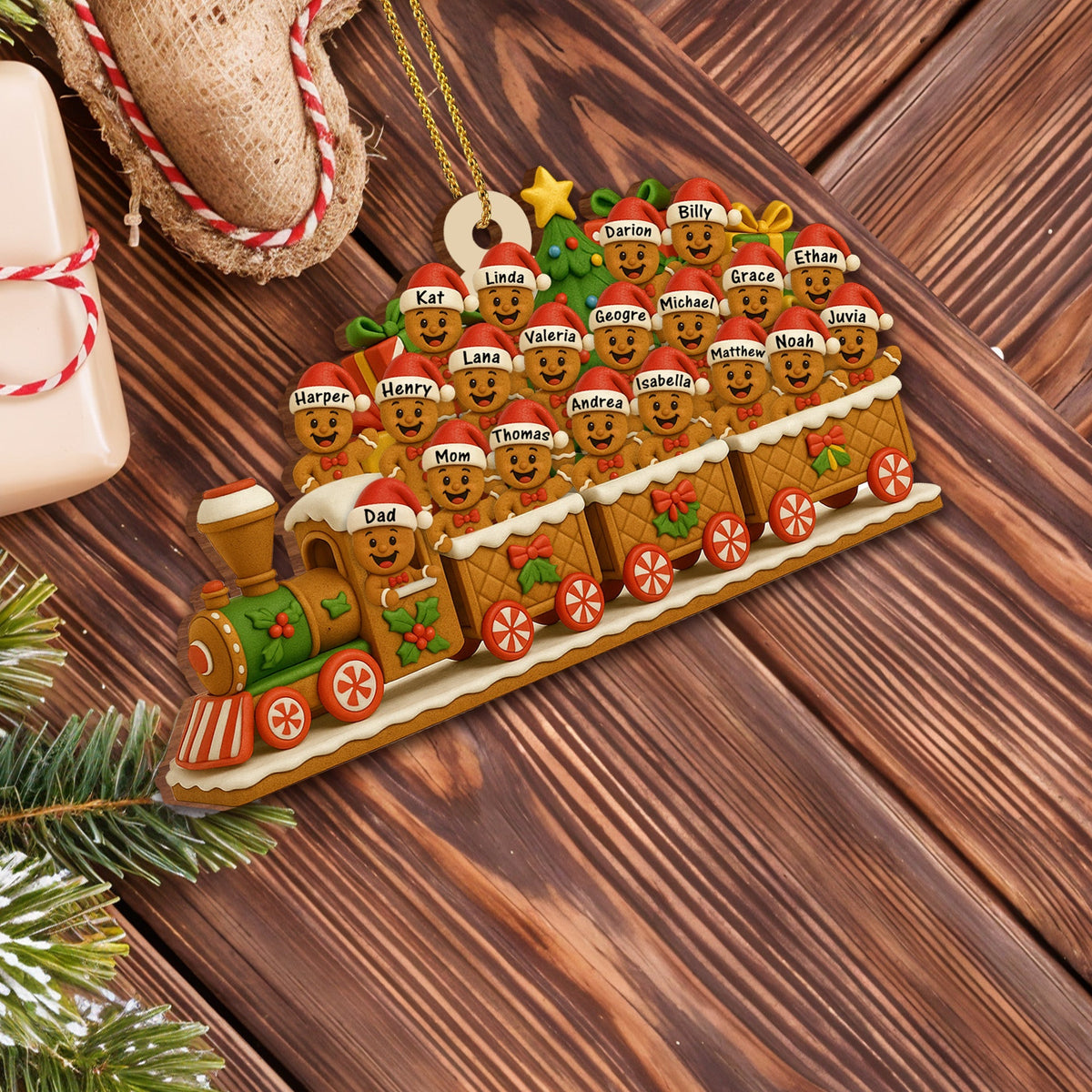 Christmas Express With Cheerful Cookie Passengers, Personalized Custom Wood Ornament