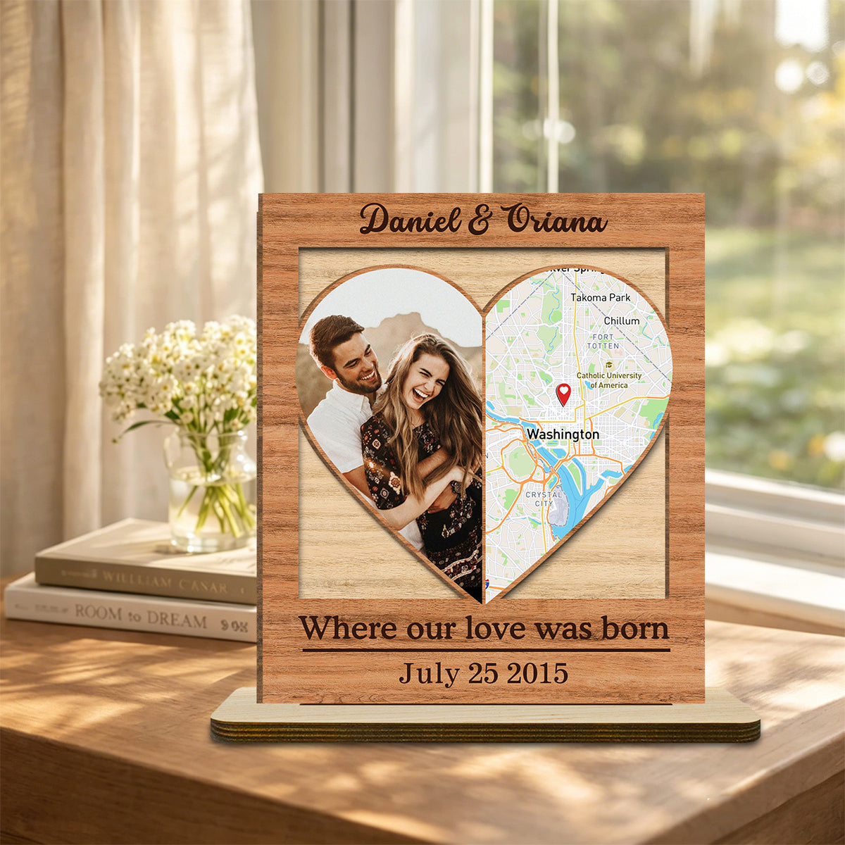 Our Love - Personalized Couple Custom Wood Plaque With Flat Base