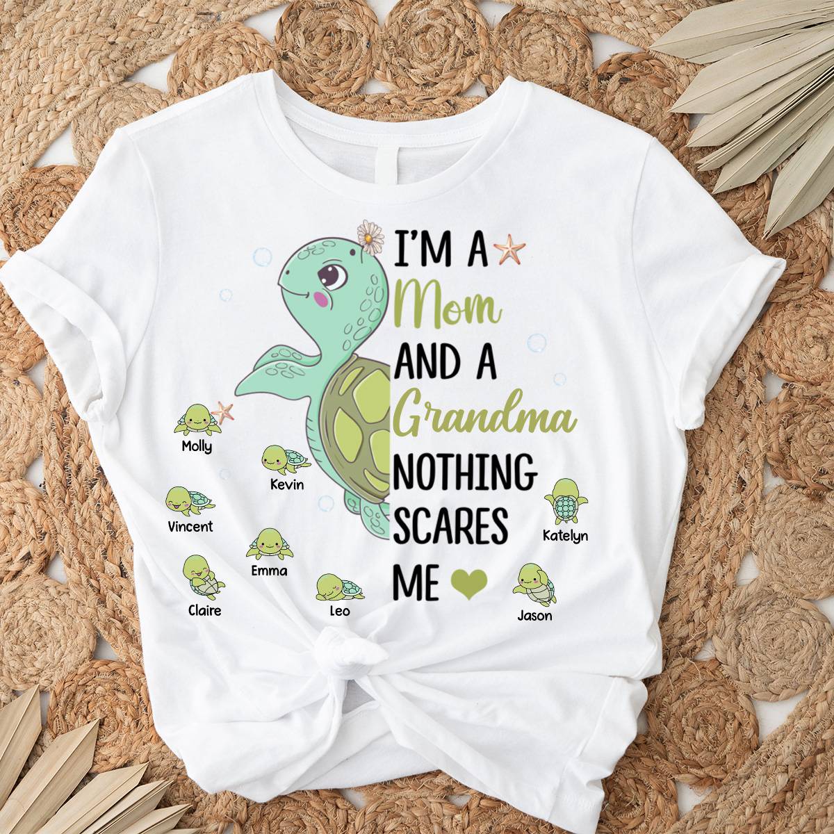 Personalized Turtle with kids Pure Cotton T-Shirt Gift For Mom, Grandma