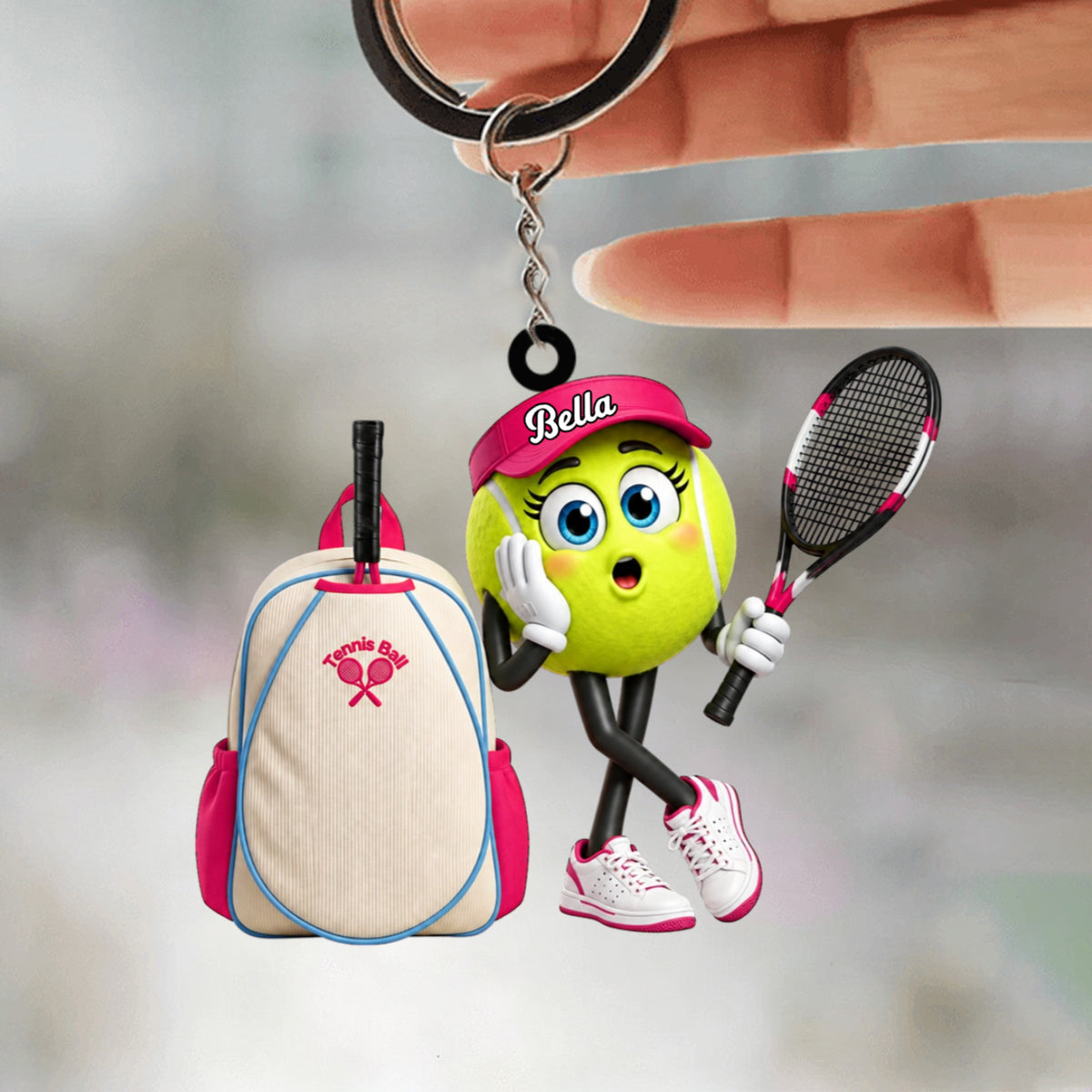 Surprised Tennis Ball Mascot Personalized Male & Female Tennis Keychain