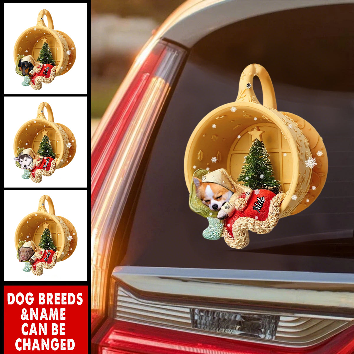 Personalized Dog Sleeping In A Tiny Cup Christmas Holiday Decal