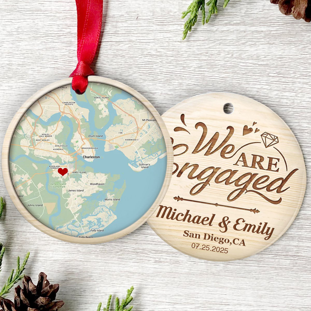 Where it all began - Personalized Location Map Ceramic Ornament Engaged Couple Gift