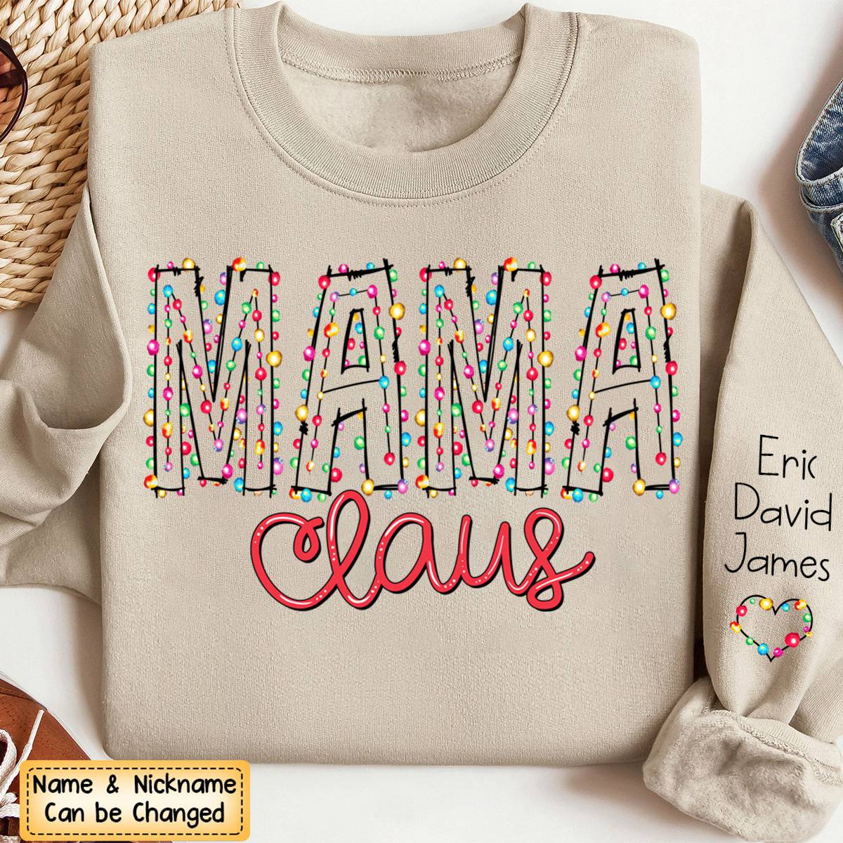 Gigi Claus Christmas lights And Grandkids Personalized Christmas Merry Sweatshirt