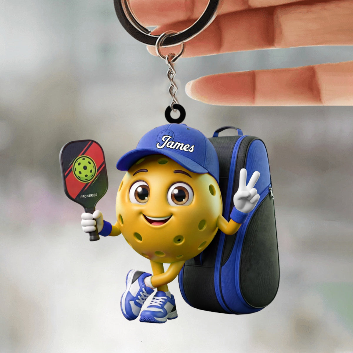 Pickleball Paddle & Sports Bag Keychain - Personalized Pickleball Mascot Keychain Gift for Male & Female Player