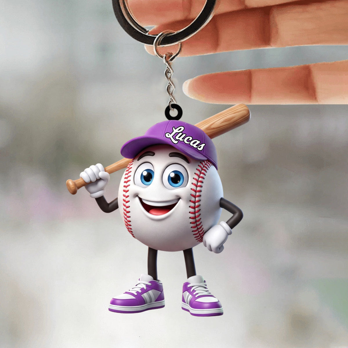 Baseball Softball Batter Keychain - Personalized Cool Baseball Softball Ball Mascot Keychain