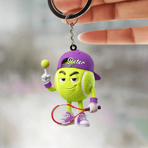 Balancing Ball On Finger Tennis Keychain Personalized Cool Tennis Ball Mascot Keychain