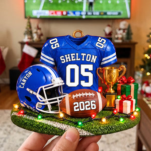 Personalized Football Jersey Helmet Trophy Acrylic Christmas Ornament