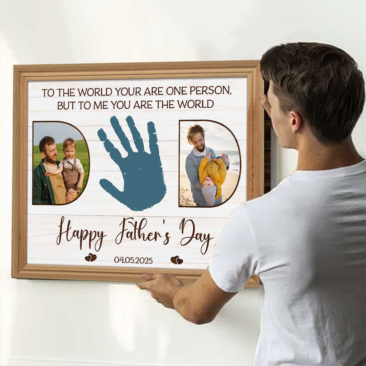 Personalized Father’s Day Handprint Canvas Poster,Custom Dad Photo Canvas