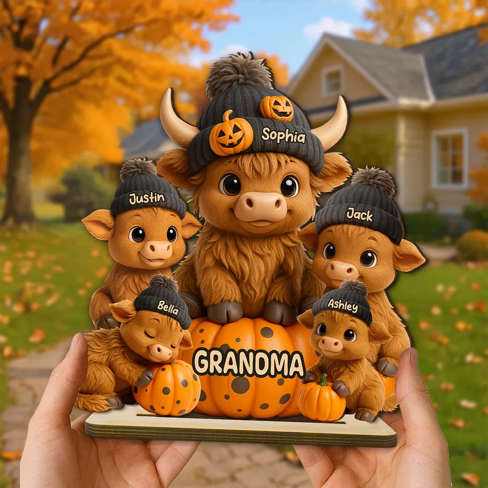 Mama Cow Personalized Wooden Plaque, Cozy Fall Vibe Halloween Decor for Mom, Grandma