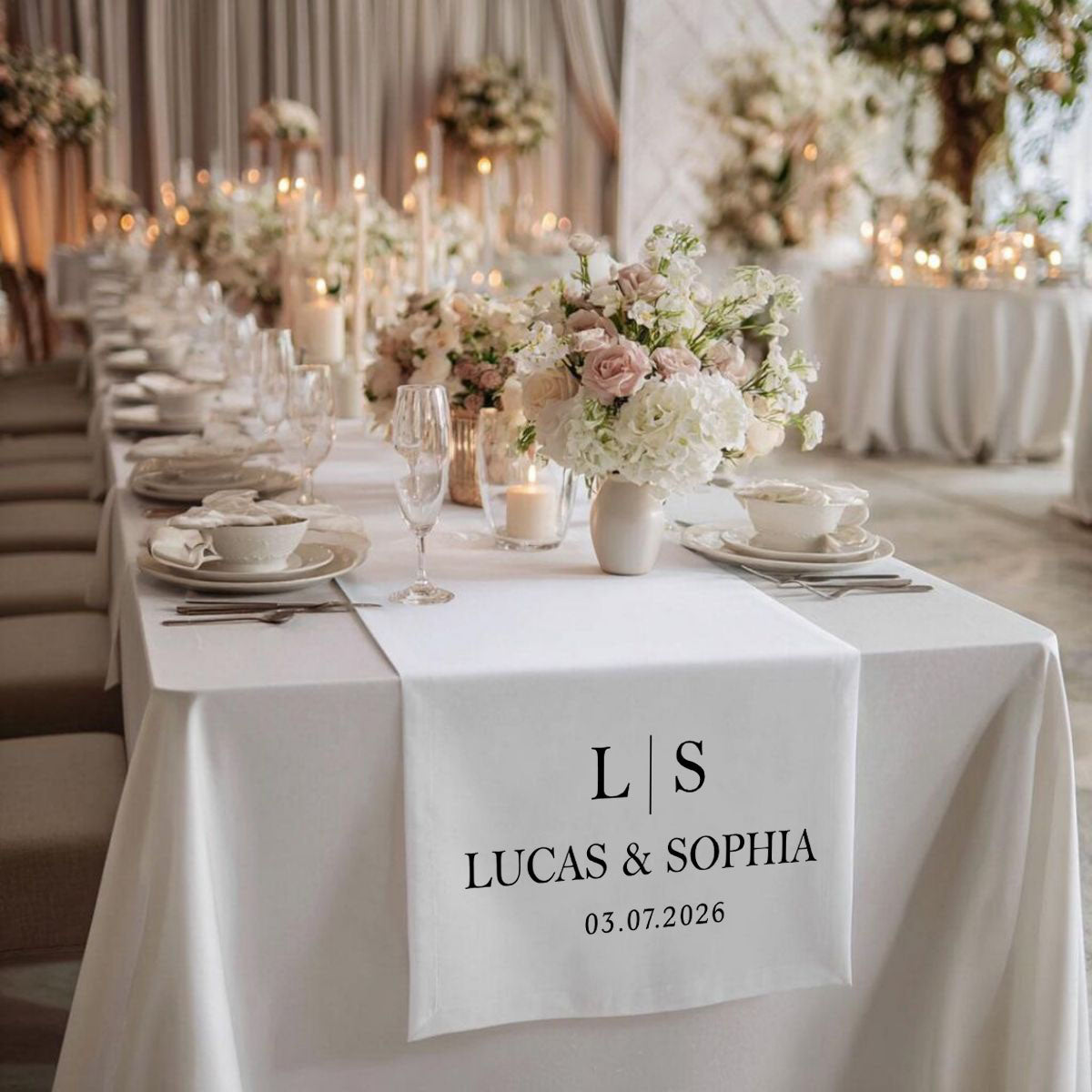 Initial Letter & Names - Personalized Wedding Table Runner, Sweetheart Table Sign, Engagement Party Decoration