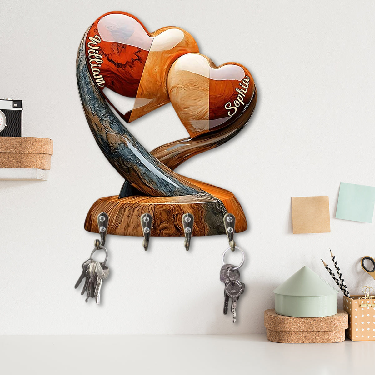 Home Sweet Home - Personalized Couple Custom Shaped Key Rack With Custom Names