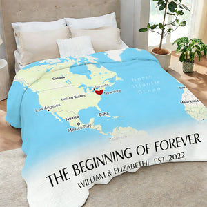 Where It All Began - Couple Personalized Custom Horizontal Blanket - Gift For Husband Wife, Anniversary