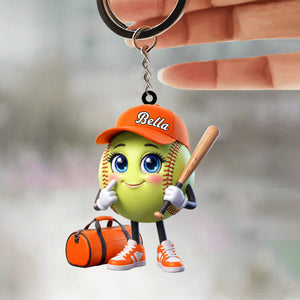 Baseball Softball Player Keychain - Personalized Cute Baseball Softball Ball Mascot Keychain