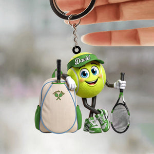 Tennis Racket & Tennis Backpack Design Keychain - Personalized Tennis Ball Mascot Keychain for Male & Female Tennis Player