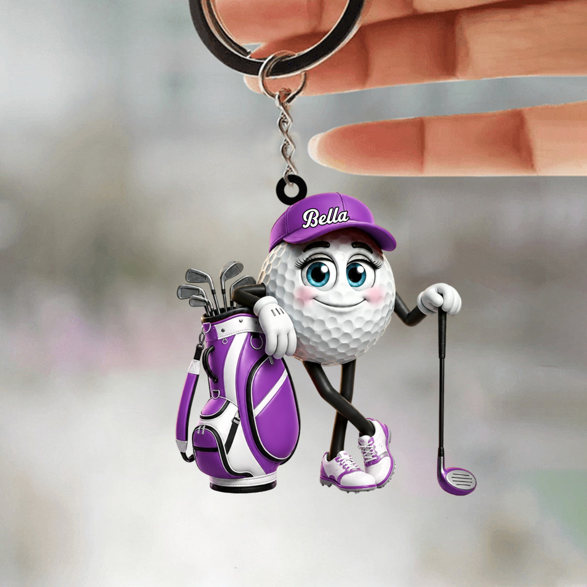 Relaxed Confident Pose Personalized Golf Ball Mascot Keychain Gift for Male & Female Golfer