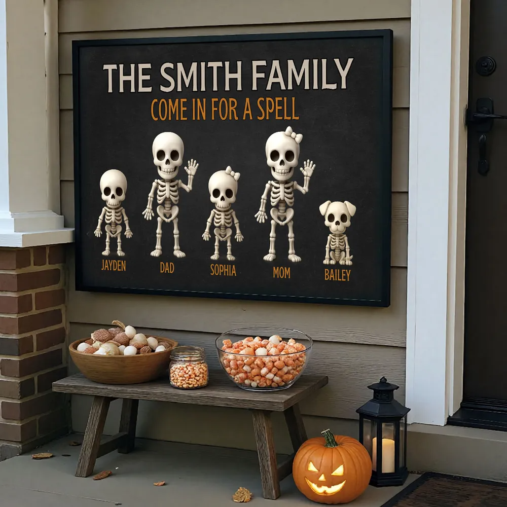 Halloween Funny Skeleton Family Personalized Poster, Halloween Decor