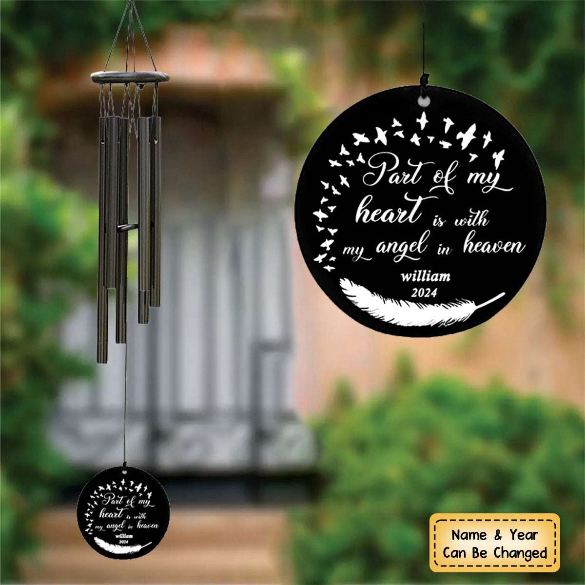 Part of my heart is with my angel in heaven Personalized Wind Chimes